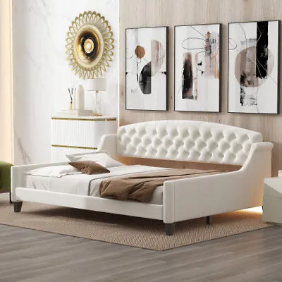 Full Size Upholstered Daybed Sofa Bed Luxury Tufted Bed Frames Wood Platform Bed • $499.99