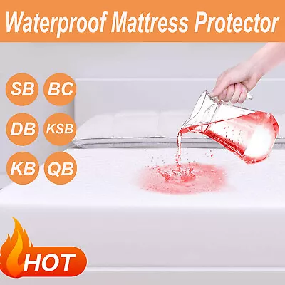 $23.99 • Buy Fully Fitted Waterproof Mattress Protector Terry Cotton Bed Soft Cover -All Size
