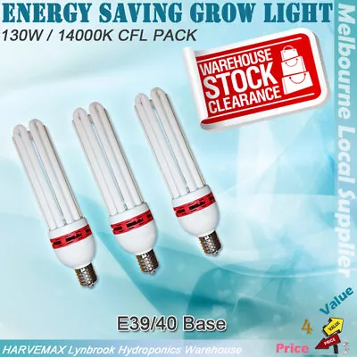 Clearence 3 Pcs 130w 14000k Cfl Energy Saving Lamp Hydroponics Eco Grow Light • $120