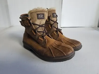 Ugg SN 1007999 Cecile Waterproof Leather Duck Boots Lace Up Women Size 7.5 Brown • $29.85