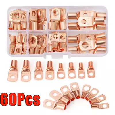 60PCS Battery Lugs Terminal Ring Connector Bare Copper Wire Gauge SC6-25 Kit • $10.39