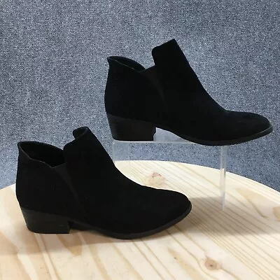 Mia Boots Womens 8 M Thea Ankle Booties Black Suede Pull On Block Almond Toe • $38.99