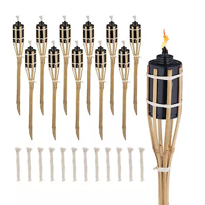 Oil Burning Decorative Garden Torches Set 12x Wick Exterior 50cm Party Bamboo • £47.90