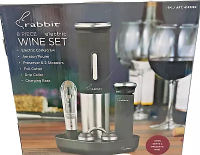 Rabbit Electric Wine Opener Set 8 Piece W/Foil Cutter Aerator 2 Stoppers NEW • $29.95