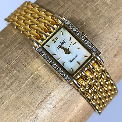 Xavier Diamond Womens Gold Tone Bracelet Rectangular Quartz Analog Watch • $69.95