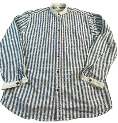 Wah Maker Frontier Wear Cowboy Shirt Banded Collar LT Woven Blue Stripe Button • $54