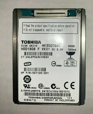 Toshiba 80GB MK8025GAL Internal 4200 RPM 1.8  HDD1808 ZIF HDD 501120-001 • £42.50