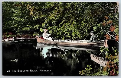 Muskoka Ontario Canada~Couple @ Opposite Ends Of Boat On Skelton River~c1910 • $10