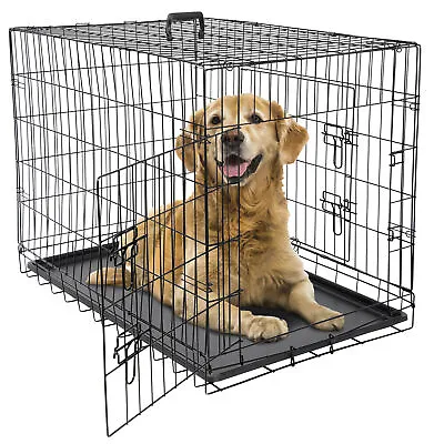 Dog Crate Folding Metal Wire Dog Kennel Cage Double Door 30/36/42Inches W/ Tray • $45.58