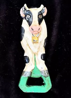 Vintage MIDWEST IMPORTS Painted Cast Iron COW Figural Bottle Opener 4.63  Long • $14.95