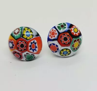 Millefiori ROUND Stud Earrings Vintage Venetian Millefiori Pierced Stud Earrings • $41.40