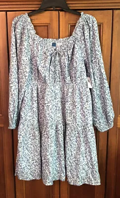 $13.90 • Buy OLD NAVY  Blue Floral A-line Poet Peasent Boho Dress Size Large NWT