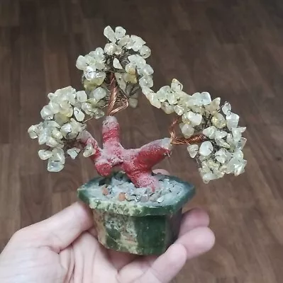 Vintage 6  Stone Asian Vintage Carved Bonsai Tree Copper Wire With Stone Pot • $39.99