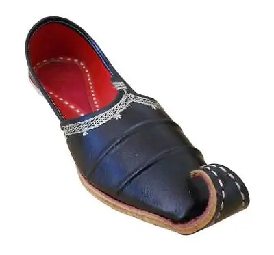 Men Shoes Black Jutties Indian Leather Khussa Loafers Mojaries UK 8-10 • £53.96