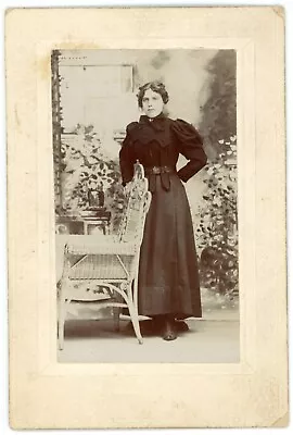 CIRCA 1890'S Small Named CABINET CARD Beautiful Young Woman Black Dress Chair • $9.99