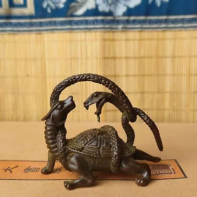 Chinese Antique Bronze Dragon Turtle And Snake Four Divine Beasts Xuanwu Tea Pet • $16.19