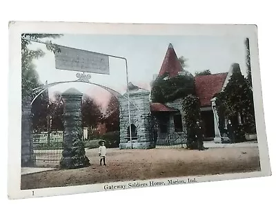 Marion IN-Indiana Entrance To Soldiers Home Antique PC Postcard • $4