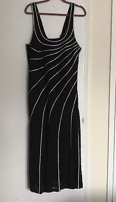 LIBRA - VINTAGE DESIGNER MIDI/Maxi Black White Lace Dress - Size 16 • £9.95