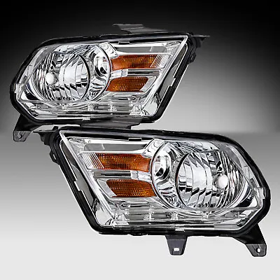 For 2010-2014 Ford Mustang Chrome Housing Amber Corner Headlights Headlamp LH+RH • $69.99
