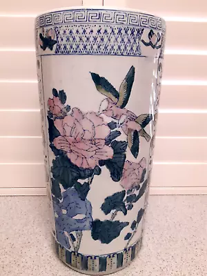 $111.30 • Buy CHINESE LARGE TALL HAND PAINTED Vintage PORCELAIN UMBRELLA Stand 18 INCHES