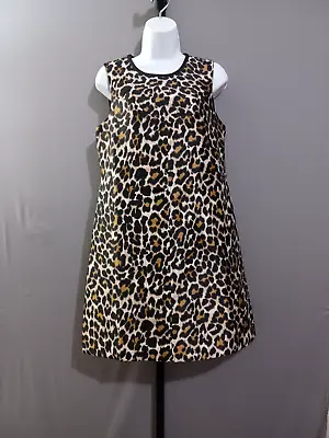 J. Crew Black Brown Leopard Animal Print Sleeveless Lined Shift Dress Size 6 • $12