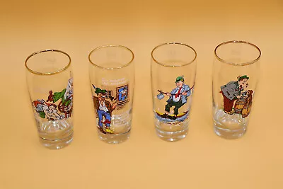 Rare Vintage German Cartoon Beer Glasses 0.25L Gold Rimmed (set Of 4) • $55