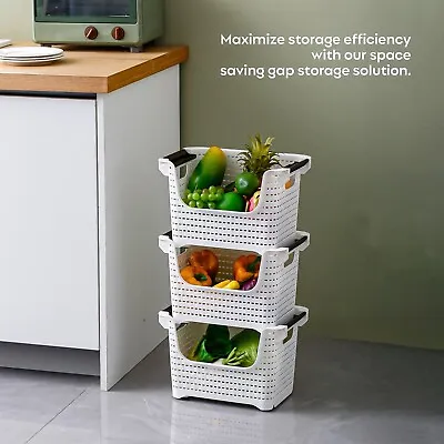 3 Tier Vegetable Fruit Storage Basket Kitchen Stacking Stackable Unit Rack Tidy • £16.95