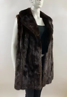 Sz L - Beautiful Extra Long Dark Brown Mink Fur Vest Coat - New Satin Lining • $309.99