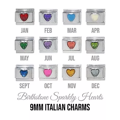 £3.99 • Buy Sparkly Heart Birthstone 9mm Italian Charm - Fits 9mm Italian Charm Bracelets