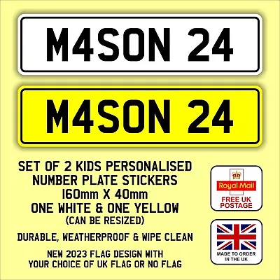 2 X Custom Number Plate Stickers For Kids Toy Cars & Trucks - Waterproof Vinyl • £2.97