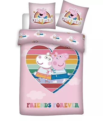 Peppa Pig PINK Bedding RAINBOW Single Duvet Cover Pillow Bed Set  • £12.95