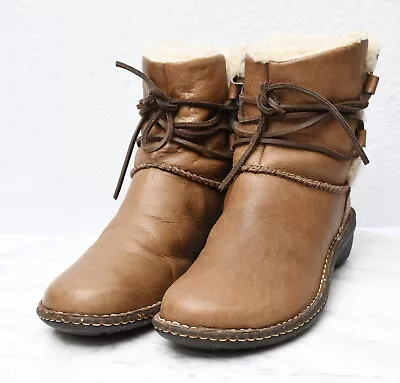 UGG Caspia 1932 Tan Leather Lace Up Ankle Sheepskin Warm Boots Womens Sz 9 • $119.95