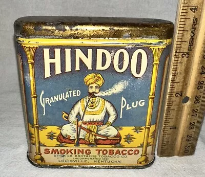 Antique Hindoo Smoking Tobacco Tin Litho Vertical Pocket Can Louisville Ky Smoke • $189