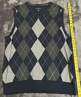 Stafford Signature Mens V Neck Sweater Vest Pima Cotton Argyle Size XL A+ • $20