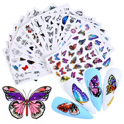 Nail Stickers Butterfly Flower Nail Art DIY Waterproof Adhesive Transfer Decal • $0.73