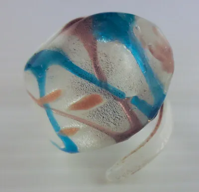 Venetian Murano Lampwork Glass White Blue Gold Mauve Wide Ring Size 8 1/2 V-49 • $6.99