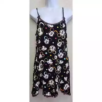 Disney Black Mulitcolor Mickey Mouse Spaghetti Strap Nightgown  M 7 9 Juniors • $28