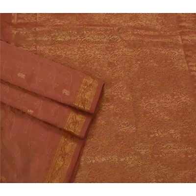 Sanskriti Vintage Peach Sarees Art Silk Brocade Woven Craft Fabric Premium Sari • $37.23