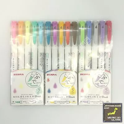 Zebra Mildliner Soft Color Pen Highlighter Marker 5 Color With Brush & Fine Tip • $45.14