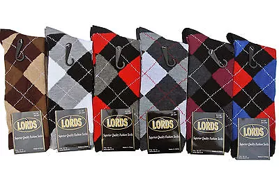 12 Pairs NEW LORDS Mens Argyle Dress Socks Cotton Multi-Color Fashion Sz. 10-13 • $9.99