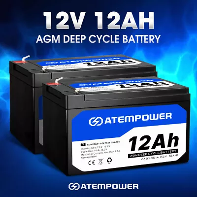 Atem Power 2X 12AH 12V AGM Deep Cycle Battery SLA UPS Solar Alarm Toy Camping • $89.95