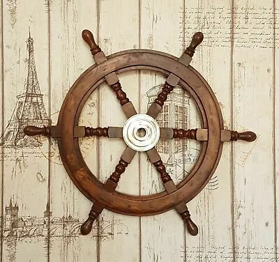 £28.60 • Buy 18  Nautical Wooden Ship Steering Wheel Pirate Wood Brass Fishing Wall New Item 