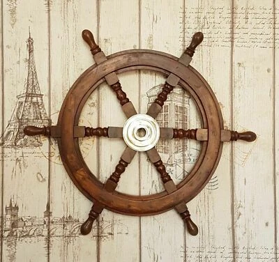£28.60 • Buy 18  Nautical Wooden Ship Steering Wheel Pirate Wood Brass Fishing Wall New Item 