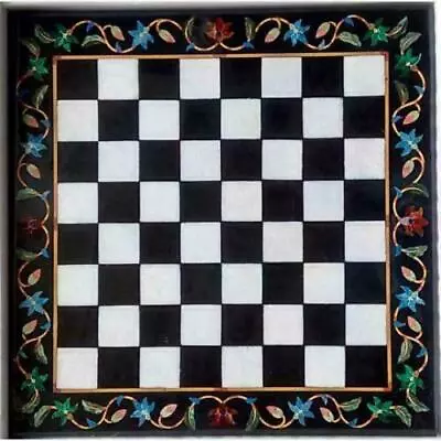 18'' Black Marble Chess Table Top Pietra Dura Inlay Malachite Children Game C9 • $398