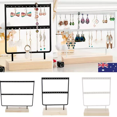 2 Layer Wooden Earring Display Stand Holder Jewelry Necklace Rack Organizer • $13.25