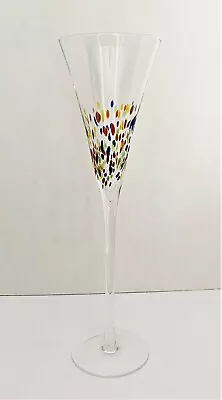 Long Stem Champagne Crystal Glass W/Splash Of Color Dots  11 H 6 Oz Pre-owned • $7