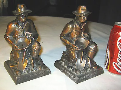 Antique San Francisco Ca Gold Miner Copper Art Statue Sculpture Bank Bookends • $595
