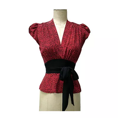 £58.15 • Buy TRASHY DIVA ASHLEY BLOUSE Top Red Hearts Novelty Print Silk Vintage Retro 40s XS