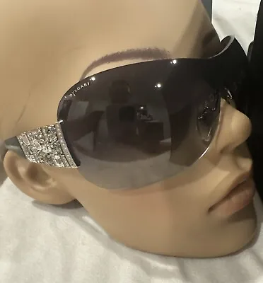BVLGARI Sunglasses AUTHENTIC 6071b BV6071b Silver Black Grey Crystal Shield Mask • $649