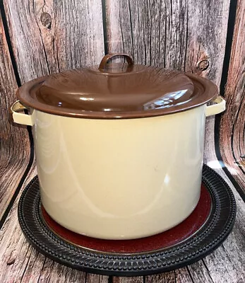 Vintage Brown Enamelware Stock Pot With Lid • $39.99